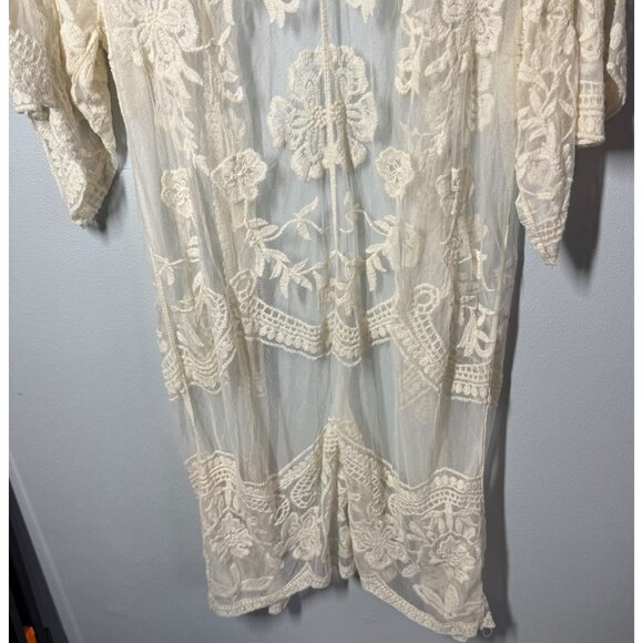 Womens Embroidered Floral Lace Butterfly Crochet Drop Shoulder Cardigan Size S/M - Picture 7 of 11